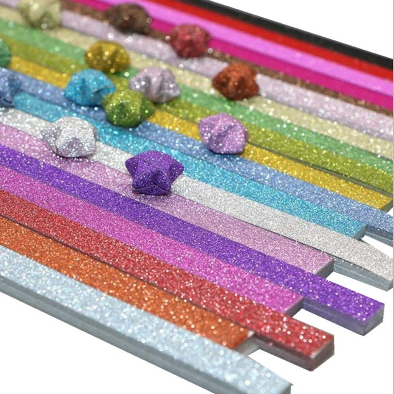 HYSTYLE Origami Stars Papers Package DIY Paper Glitter Origami Stars, 400 Sheets, 20 Colors (20 Glitter Colors) - Image 1